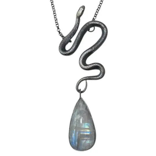 Sterling Silver Snake with XL Rainbow Moonstone