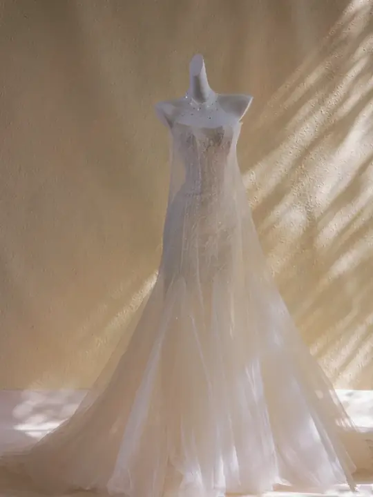 Apricot Strapless Waist Slim Fit Hip Long Dress Bridal Gown R5774