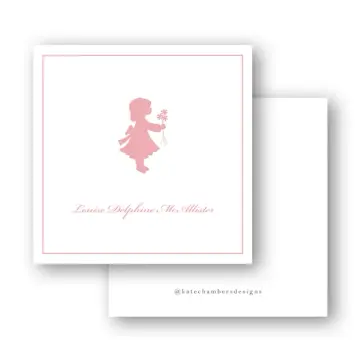 Vintage Silhouette Girl's Pink Square Enclosure Card