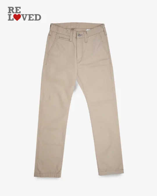 9oz Mercerised Selvedge Cotton Relaxed Tapered Cut Chinos - Khaki (IH-727-KHA) Tag 29, Hemmed to 28.5"