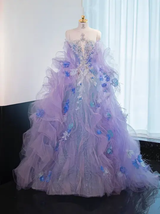Light purple strapless fitted long ball gown, bridal dress R8987