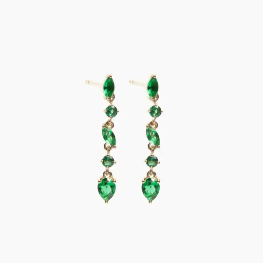 Gold Emerald Cascade Drop Earrings