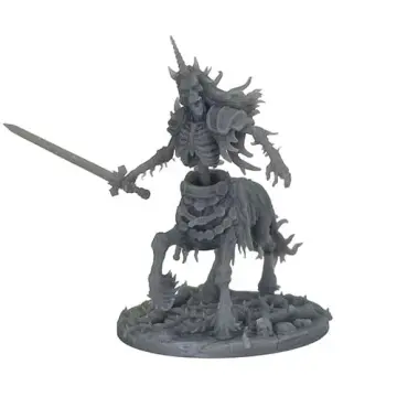 Unpainted 32mm 3D-printed skeletal undead centaur raising a longsword — tabletop RPG miniature for D&D, Pathfinder & wargaming