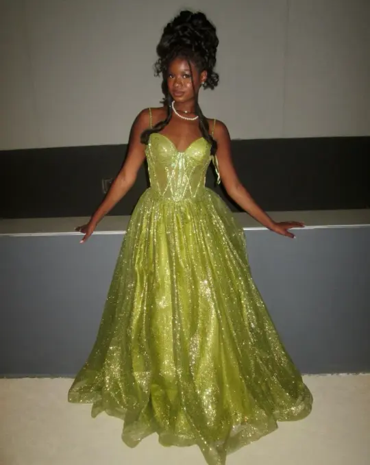 Tulle Sparkly Sequins Corset Prom Gown , Green Women's Maxi Evening Dress Ball Gown RS2600