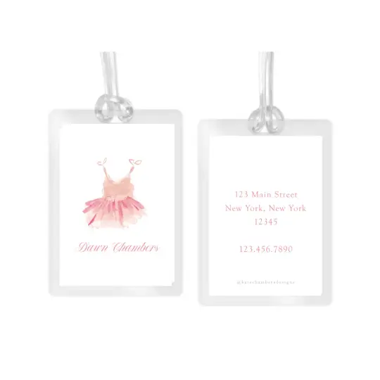 Girl's Watercolor Ballerina Tutu Laminated Bag Tag
