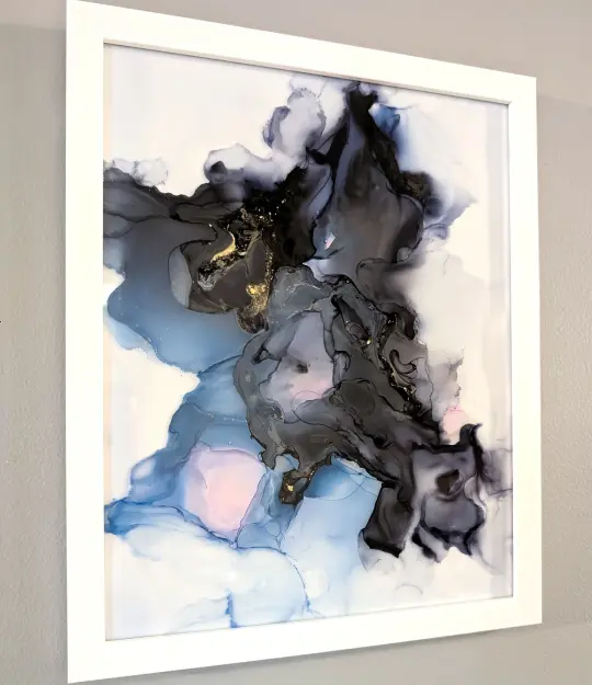 Pink Velvet Shadows | Signed Original Alcohol Ink Painting on Glass 11" x 14"