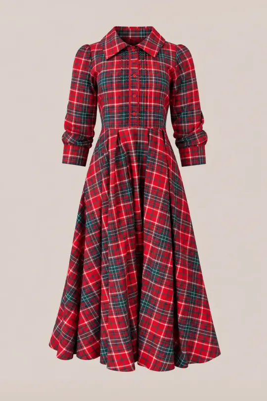 Amber 3/4 Sleeve Dress in Christmas Cheer Plaid