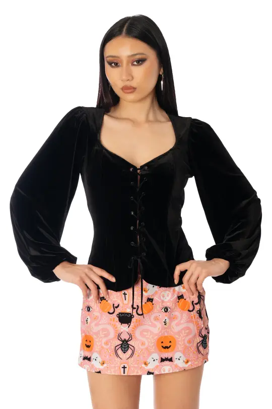 Black Velvet Lace Up Long Sleeve Juliet Top
