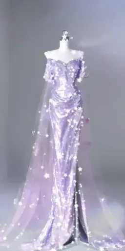 Light Purple Off-the-Shoulder Waist-Cinched Slim-Fit Long Ball Gown R7142