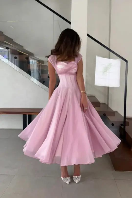 Girlish Flowy Chiffon Prom Gown Pink Women's Corset Maxi Evening Dress Birthday Dress RS2899
