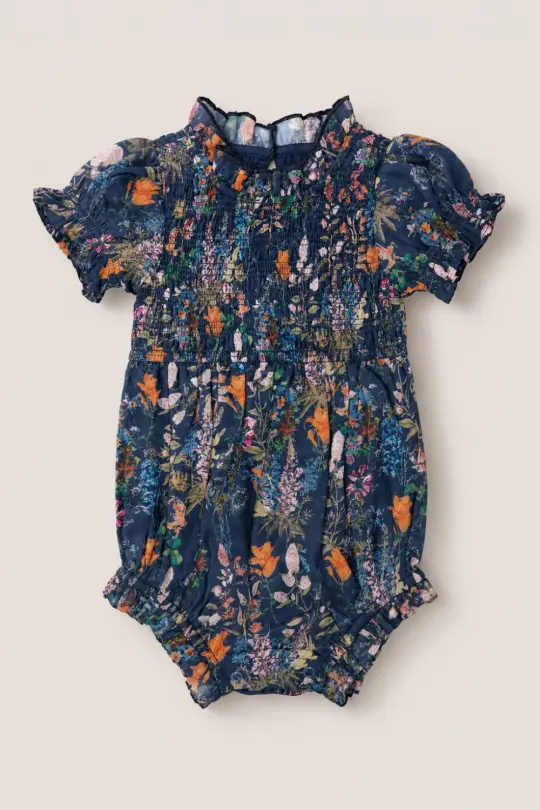 Baby Cordelia Romper in Midnight Autumn Bouquet