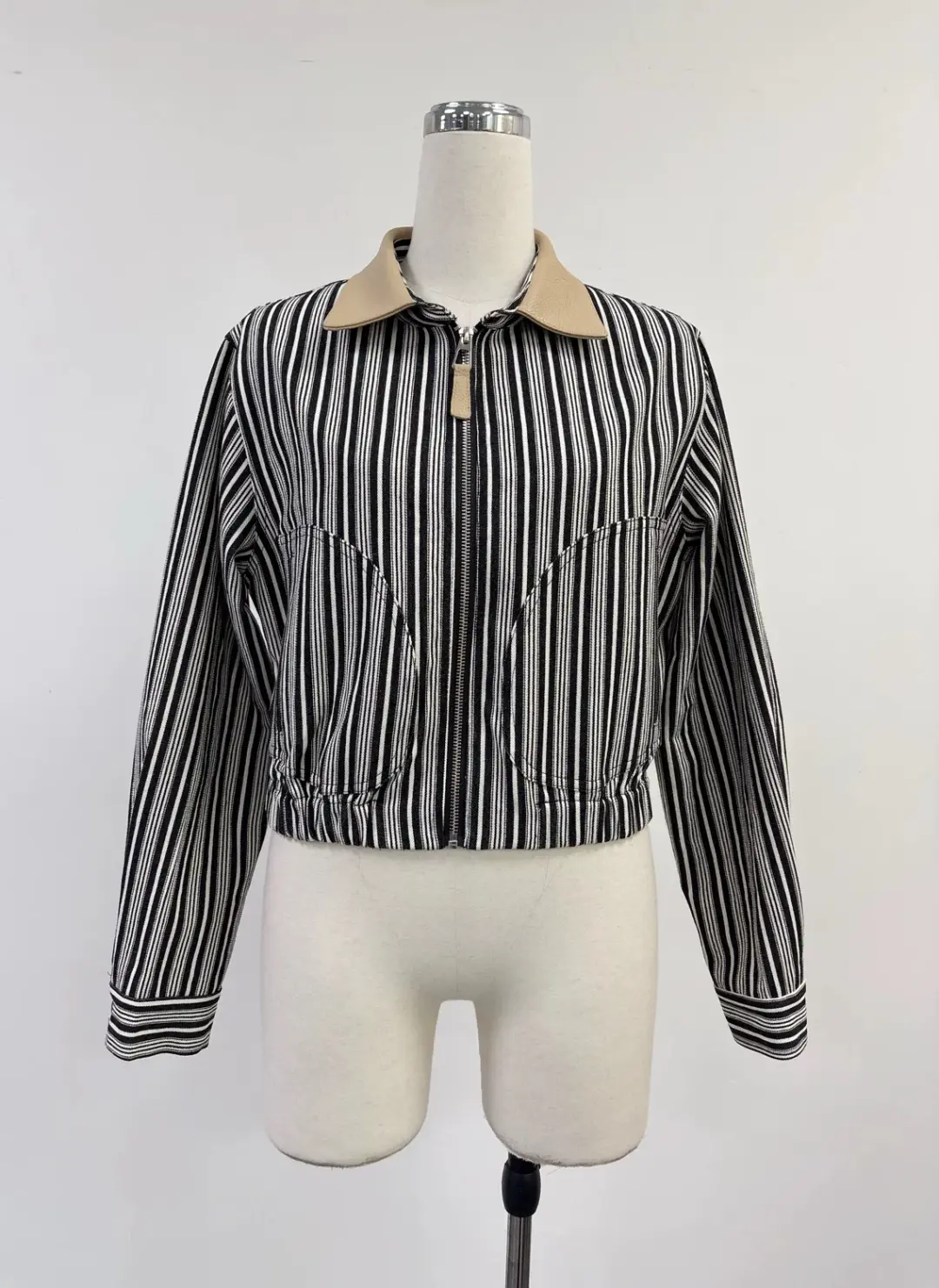 SAMPLE #440 - S Stripe Cotton Twill Bomber Jacket - Black Stripe