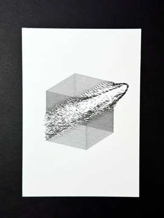 Cube Break — 5x7" pen plot