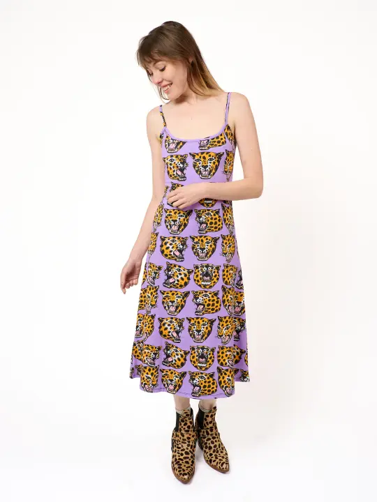 Spaghetti Slip Dress Cheetah Head