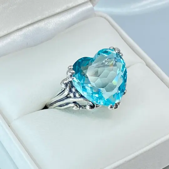 Aquamarine Heart Ring, Size 6, Art Deco Jewelry #D213 - Ready to Ship