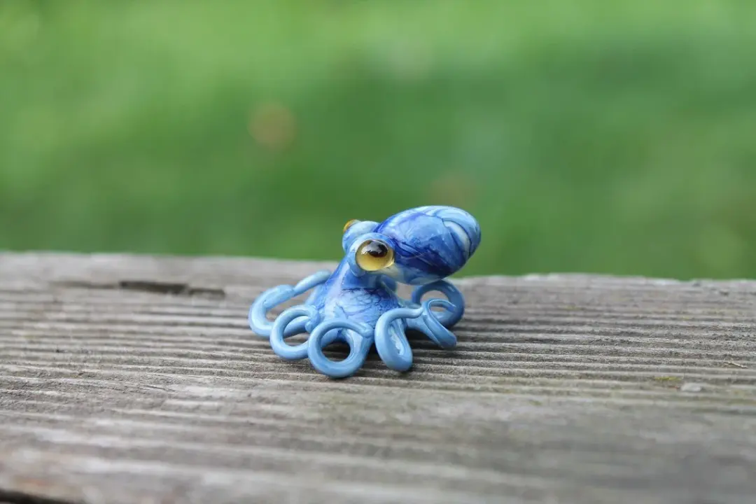 Blue White Blown Glass Octopus Figurine Miniature Sea Animal Art