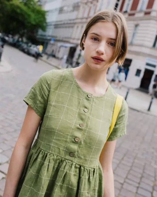 Maxi MAMA-2 short sleeve linen dress