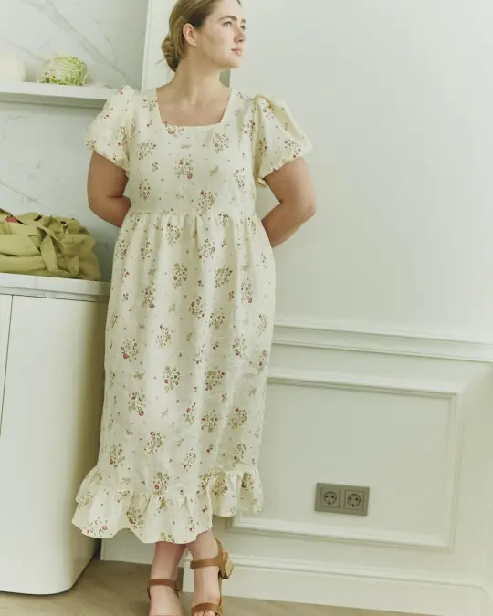 NORA puff sleeve linen dress