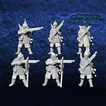 Unpainted 28mm 3D-printed streltsy arquebusiers with bardiche axes, 6 miniatures — tabletop miniatures for historical wargaming, D&D & Pathfinder
