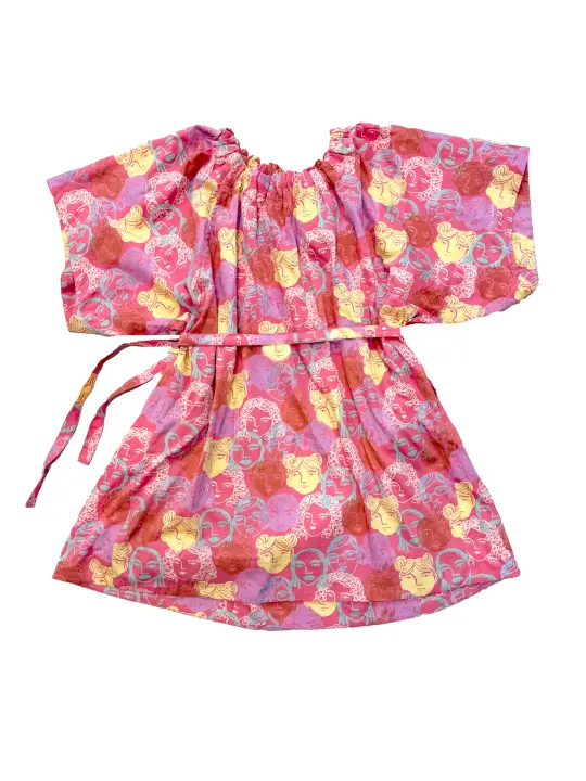 Rhonda Summer Dress in Red Floral Faces | Gathered neckline