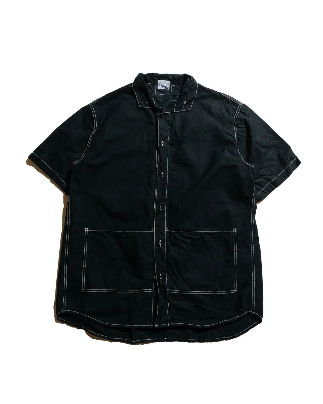 Tender Type 469 Short Sleeve Flipped Collar Shirt Black Cotton Panama Rinsed
