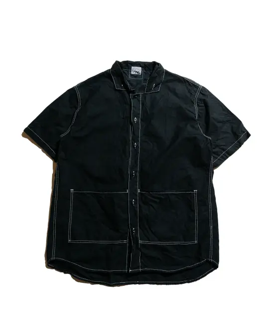 Tender Type 469 Short Sleeve Flipped Collar Shirt Black Cotton Panama Rinsed