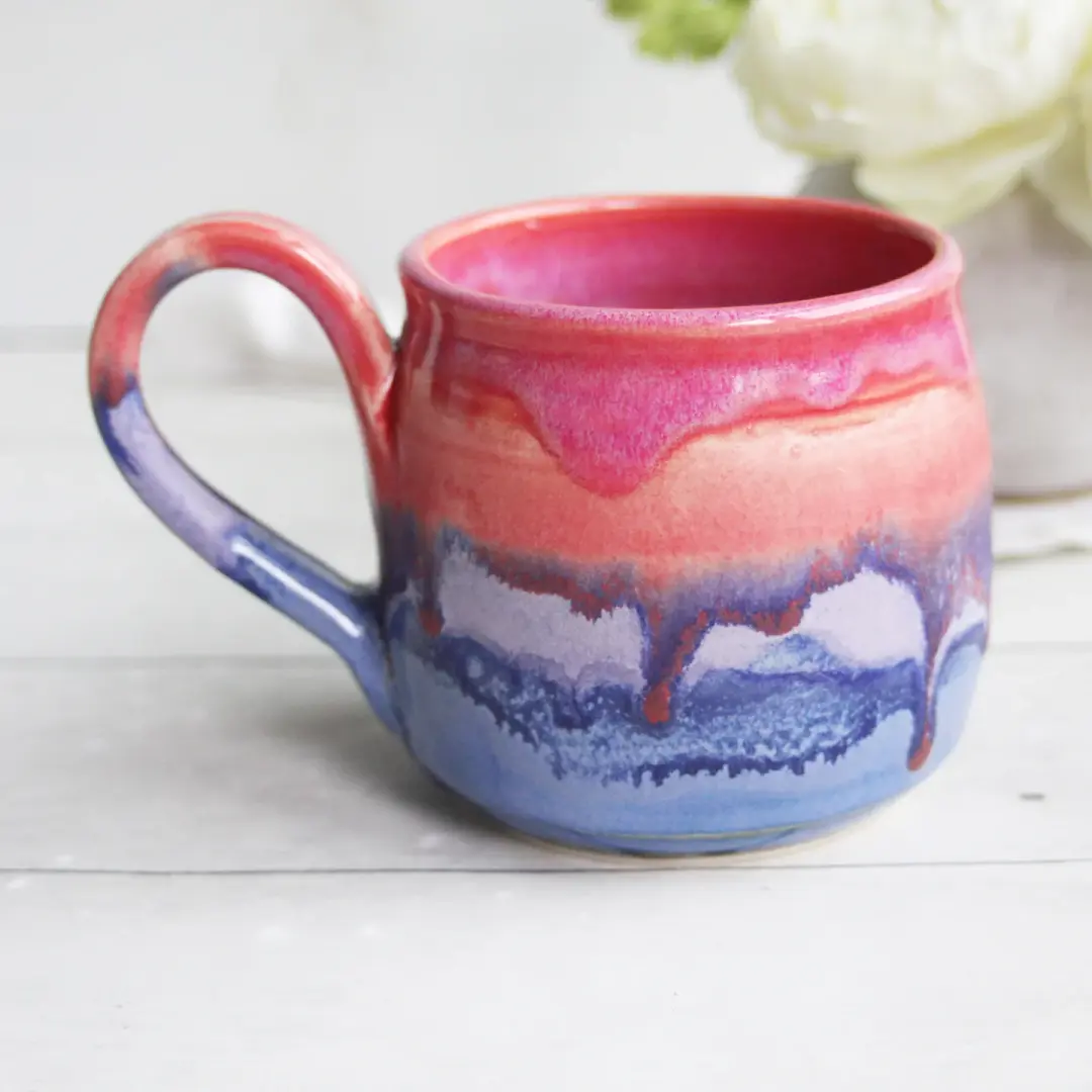 Blueberry and Raspberry Colored Glazed Pottery Mug, 14 Ounce, Made in USA
