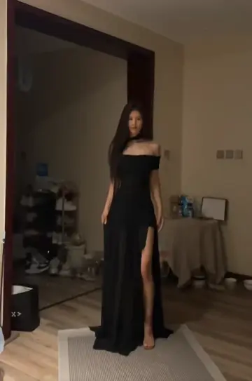 Black off-the-shoulder fitted waist slimming slit sexy long ball gown R8090