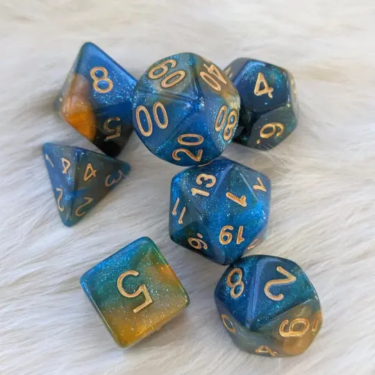 River at Dusk Dice Set – 7-Piece Blue Purple Twilight DnD Dice