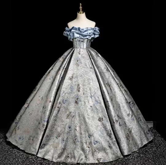 Sliver Gorgeous Prom Gown , Silky Satin Applique Maxi Quinceanera Dress Evening Dress RS1642
