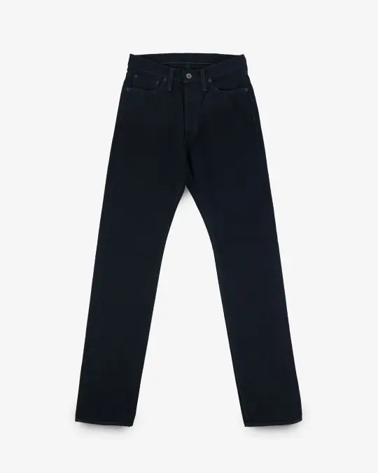 14oz Broken Twill Selvedge Denim Relaxed Tapered Cut Jeans - Indigo Overdyed Black
