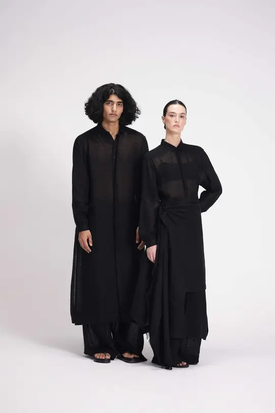 SHEER SHIRT DRESS AND PANTS CO-ORD SET