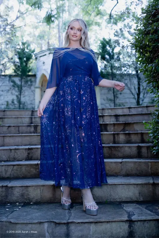 Navy Starburst Sequin Maxi Dress with Cape