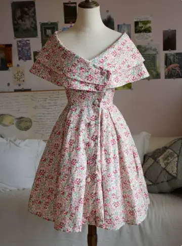French Retro Floral A-line Portrait Corset Mini Birthday Dress Homecoming Dress RS472