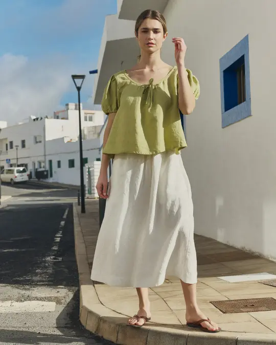 SION gathered linen skirt