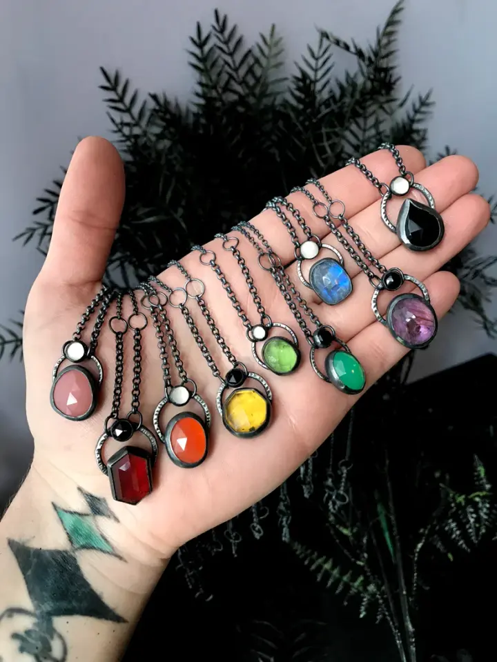 Handmade Silver and Rainbow Gemstone Pendants