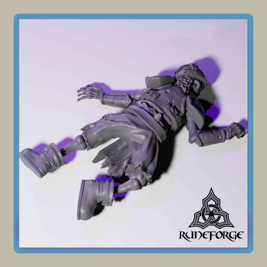 render of 28mm miniature dead skeleton in armor