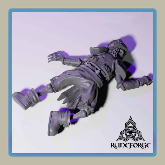 render of 28mm miniature dead skeleton in armor
