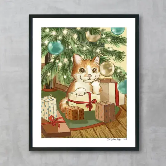 Cat Under The Christmas Tree Fine Art Print