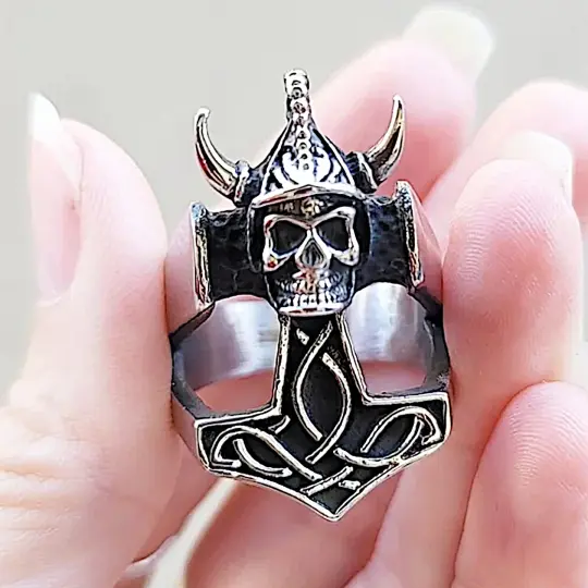 Celtic Skull Men’s Biker Ring in Black Oxidized Stainless Steel