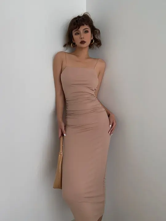 Temperament big backless waist suspender dress women's summer sexy long hip skirt R3077