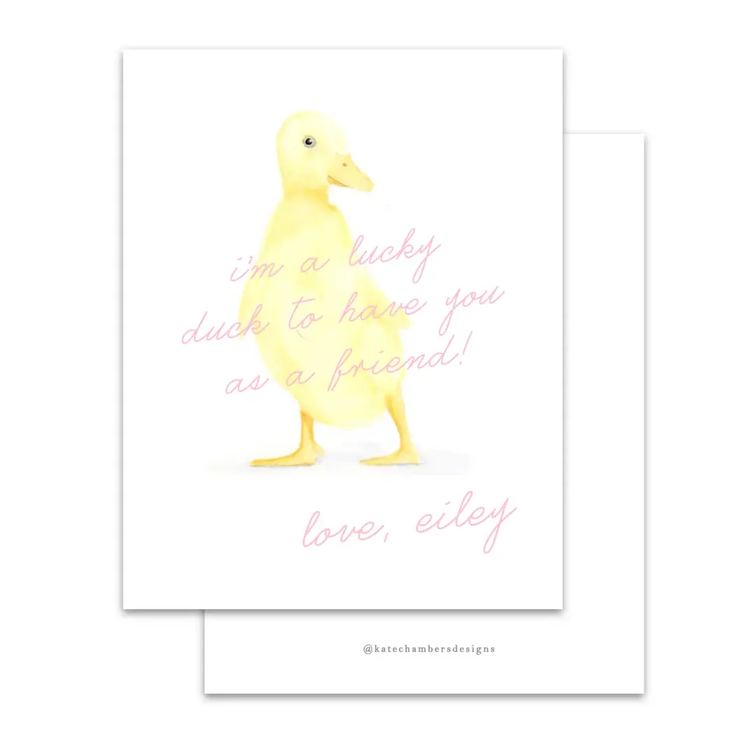 Pink Script Lucky Duck Valentine's Day Card
