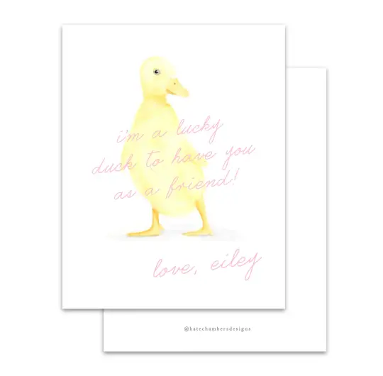 Pink Script Lucky Duck Valentine's Day Card