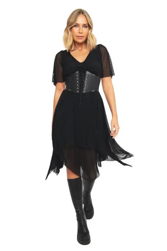 Black Handkerchief Short Sleeve Dress