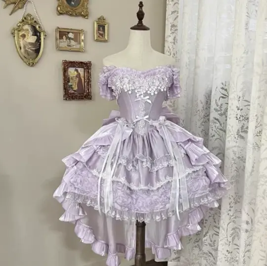 Gentle Purple Homecoming Dress ,A-Line Off-the-shoulder Lace Embroidery Corset Cute Princess Dress RS858