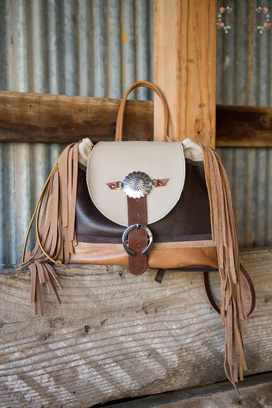 SAMPLE Fringe Mini Leather Backpack-Western Buckskin