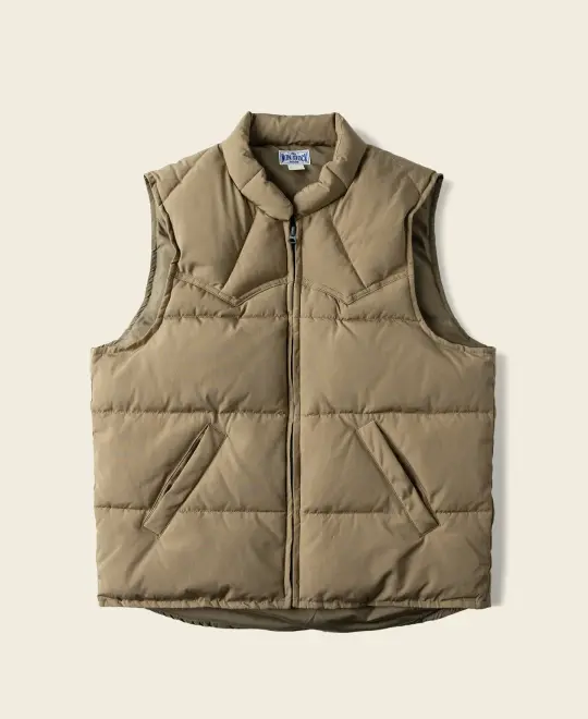 1970s Vintage Quilted Padded Vest - Khaki