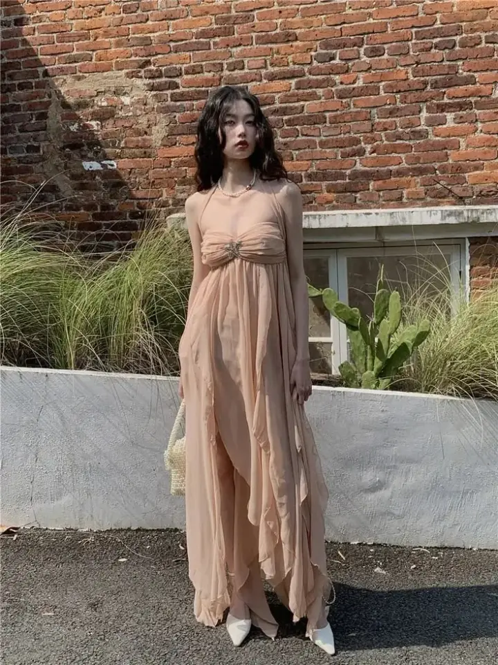 Flowy Chiffon Women's Prom Gown Champagne Maxi Evening Dress Party Dress — Fall Outfit 2026 New  RS3428