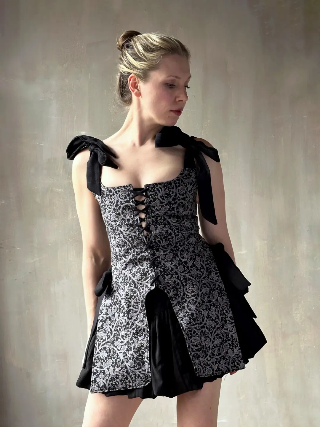 Spring '26: Pinafore Corset Vest with Bow Ties in Tattoo Print Cotton (Pre-Order, Limited Edition)