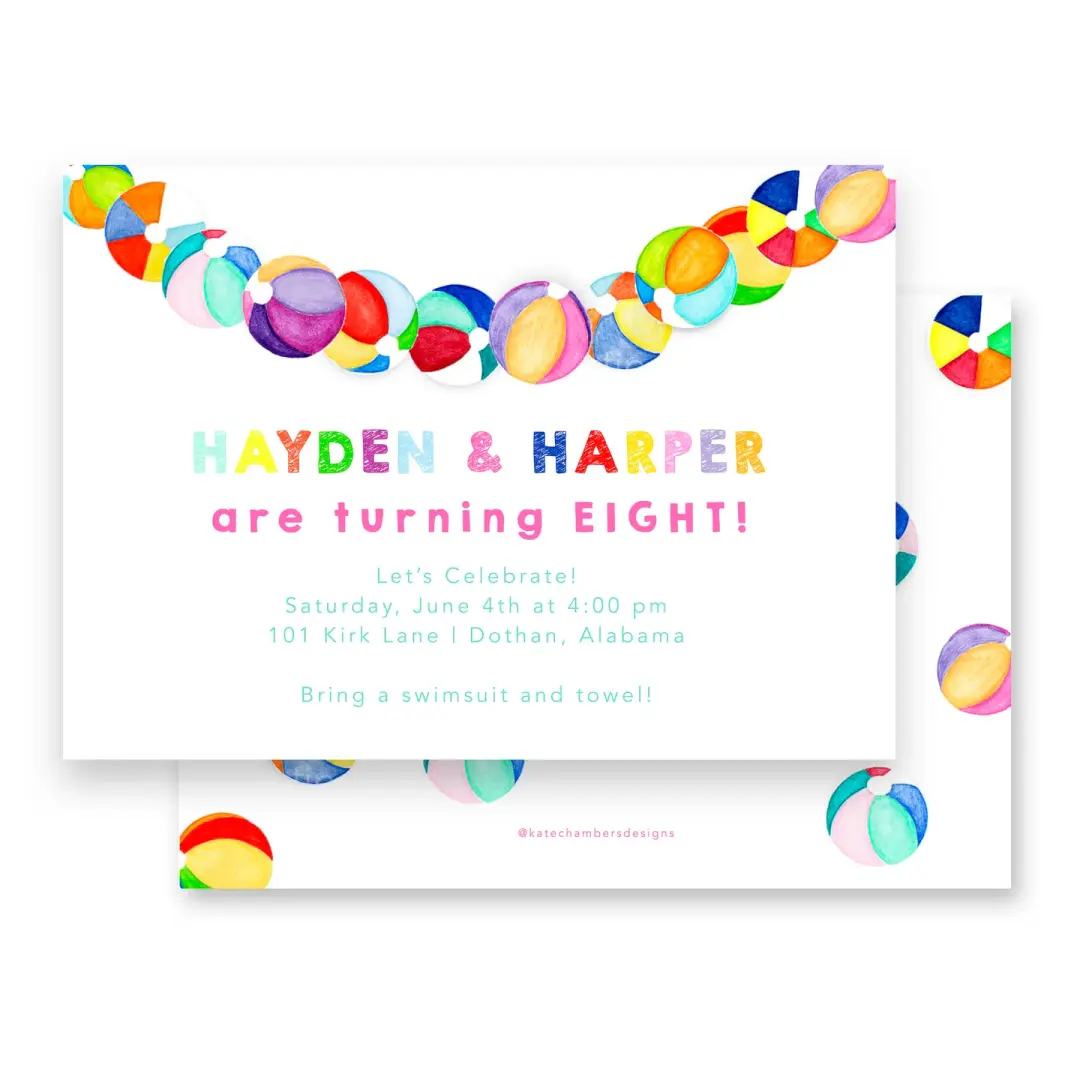 Beach Ball Banner Birthday Party Invitation